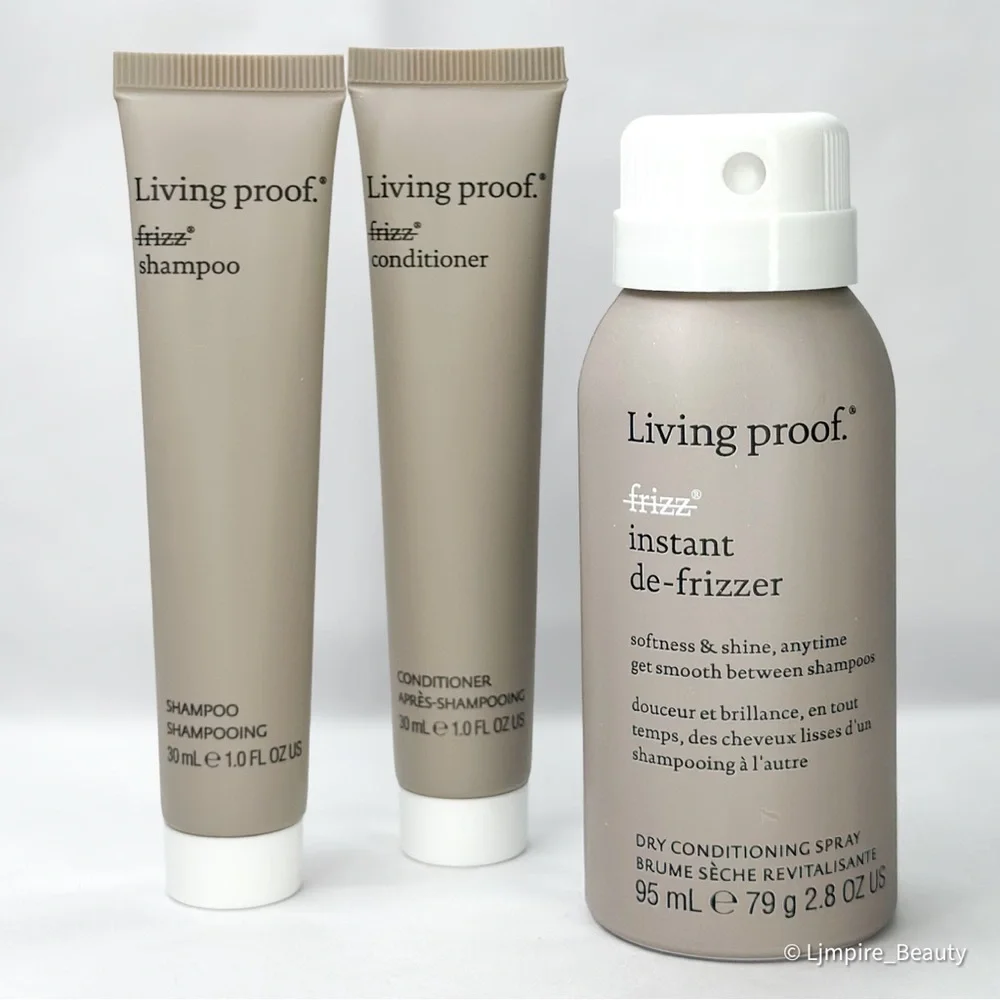 🆕 LIVING PROOF 3 pc Travel Set of No Frizz Shampoo, Conditioner & De-Frizzer